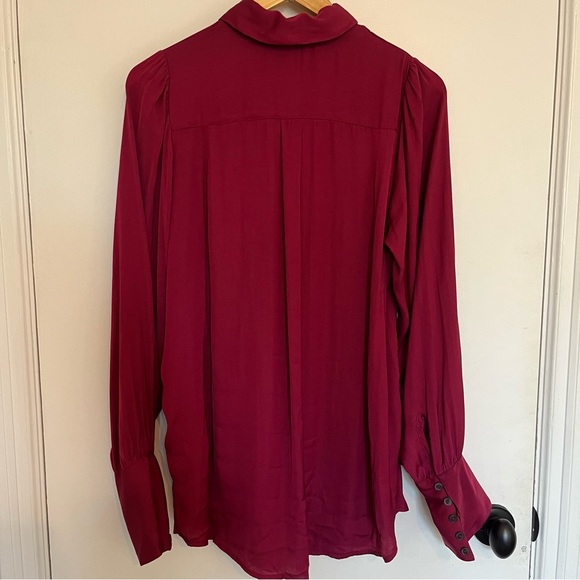 Free People NWT Lala Tie-Detail Button Up Red Blouse Women's size medium - Picture 6 of 16